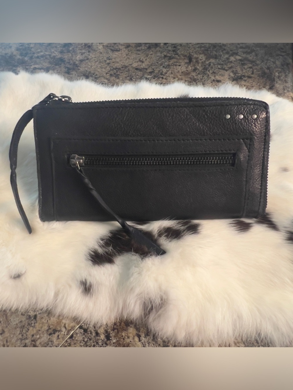 We The Free Emerson Black Leather Women's Zip Wallet - Free People